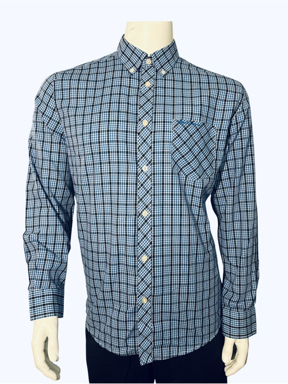Ben Sherman Light and Navy Blue Checked Button-Down Shirt
